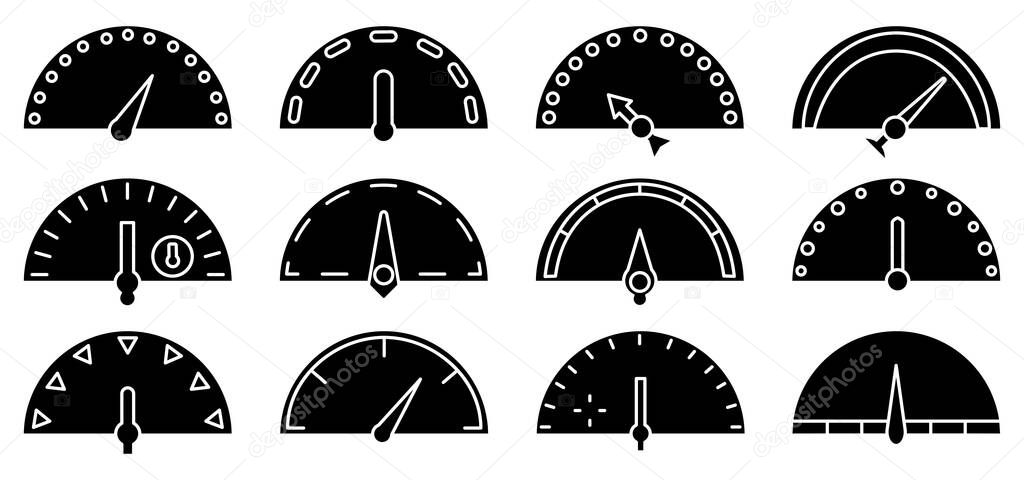 Speedometers speed line glyph silhouette icon set