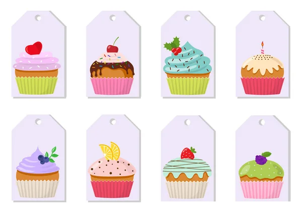 Cupcake avec étiquettes de prix crème et glaçage, ensemble d'étiquettes — Image vectorielle