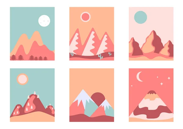 Ensemble d'icônes plates style scandinave abstrait de montagne — Image vectorielle