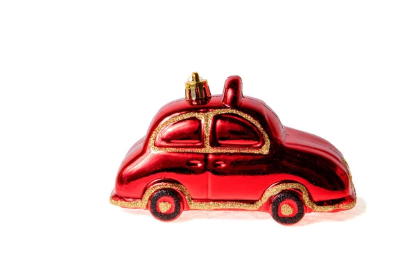 Červené Auto Izolované Bílém Pozadí Nový Rok Hračka — Stock fotografie