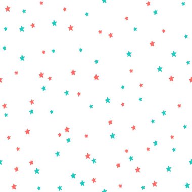 Beyaz arka planda parlak yıldızlı şenlik baskısı. Kumaş ve kağıt için kusursuz vektör deseni.