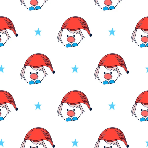 Beyaz arka planda noel cüceleri ve yıldızlar kusursuz izler. Elle çizilmiş şirin karalama vektörü çizimi.