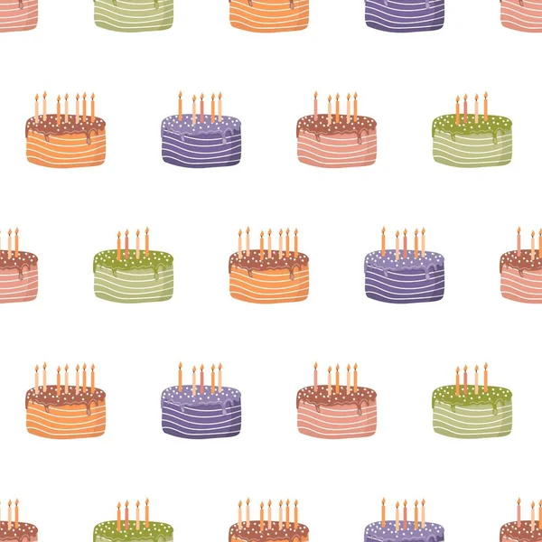 Bayram doğum günü pastaları. Mumlar pürüzsüz vektör desenli. Web pankartları, kapaklar, kartpostallar ve el ilanlarının tasarımı için resim şablonu.