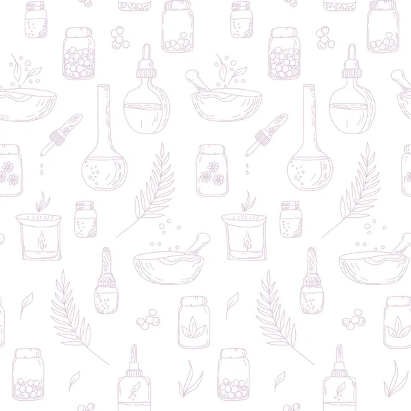 Seamless Vector Pattern Alternative Medicine Homeopathy Concept Delicate Background Wallpaper —  Vetores de Stock