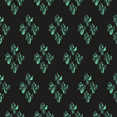 Siyah arkaplanlı, titreşimli, gizemli mantarlar. Fantezi arkaplan ve duvar kağıdının vektör illüstrasyonu.