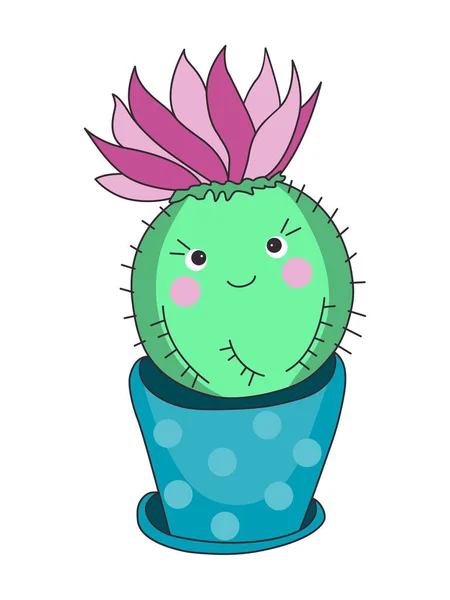 Nettes Mädchen Blühenden Kaktus Lächelt Und Flirtet Vektorabbildung Eps10 — Stockvektor