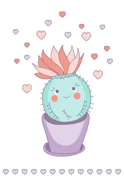 Niedlicher Verliebter Kaktus Einem Blumentopf Vektorvorlage Für Grußkarten Und Einladungen — Stockvektor