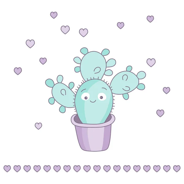 Niedliche Liebe Kaktus Charakter Einem Topf Valentinstag Karte Oder Einladungsvorlage — Stockvektor