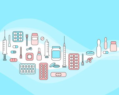 İlaç vektör illüstrasyonlu soyut afiş. Hastane ya da eczane için çizim şablonu.