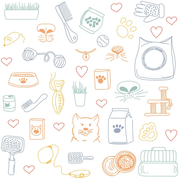 Seamless Vector Pattern Image Cat Animal Care Grooming Pet Supplies — Stock Vector