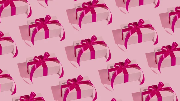 Muster Von Geschenkschachteln Auf Rosa Hintergrund Hochwertiges Foto — Stockfoto