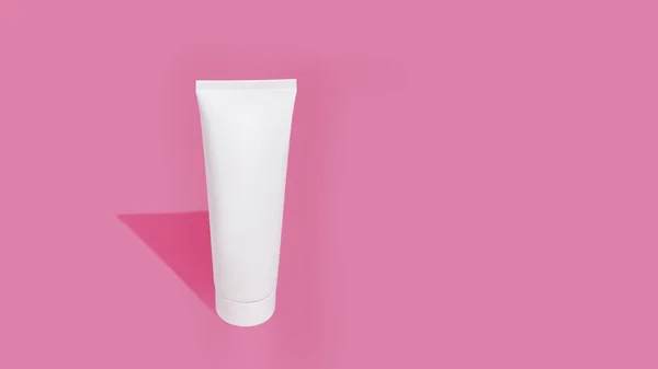 Tomma Vit Kosmetiska Röret Stilla Rosa Bakgrund Förlöjliga Dig Högkvalitativt — Stockfoto