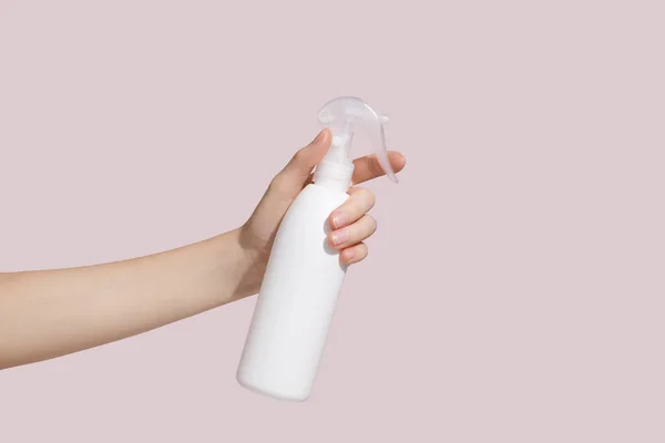 Woman Hold White Blank Spray Detergent Bottle Mockup High Quality — Stock Fotó