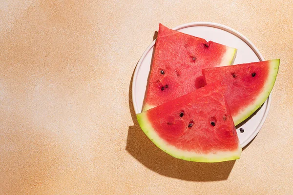 Slices Watermelon Plate Table High Quality Photo —  Fotos de Stock