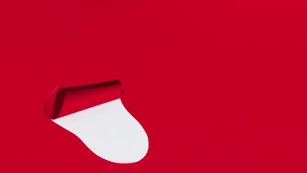 Skarpetka Świąteczna Prezentami Białym Czerwonym Tle Zatrzymać Animację Ruchu Miejsce — Wideo stockowe
