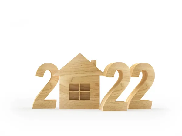 Houten Nummer 2022 Met Huisicoon Illustratie — Stockfoto