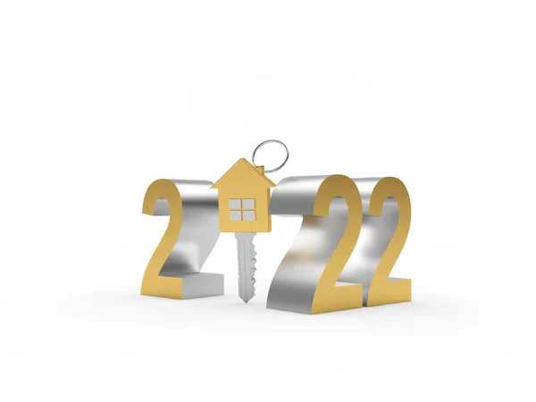 Huissleutel Met Gouden Nummer 2022 Wit Illustratie — Stockfoto