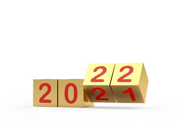 Gold Cubes Number 2021 Change 2022 Number New Year Reflection — Stock Photo, Image