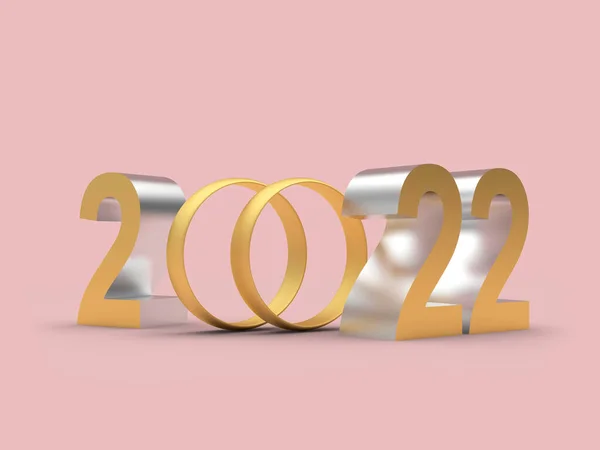 Číslo 2022 Zlatými Snubními Prsteny Růžovém Pozadí Ilustrace — Stock fotografie