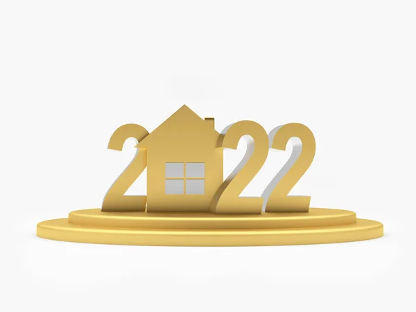 Goldene Zahl 2022 Mit Einem Haus Auf Einem Stand Illustration Stockbild