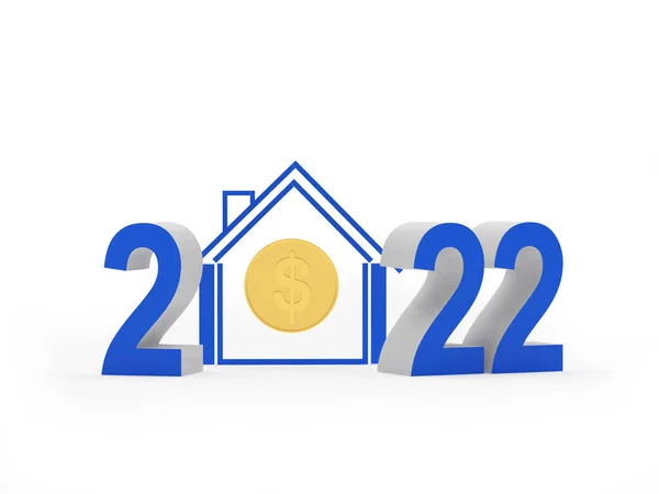 Numéro Bleu 2022 Avec Icône Maison Pièce Monnaie Dollars Illustration — Photo