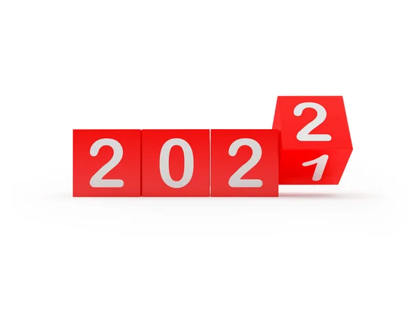 Número 2021 Muda Para 2022 Dados Vermelhos Rotativos Ilustração — Fotografia de Stock