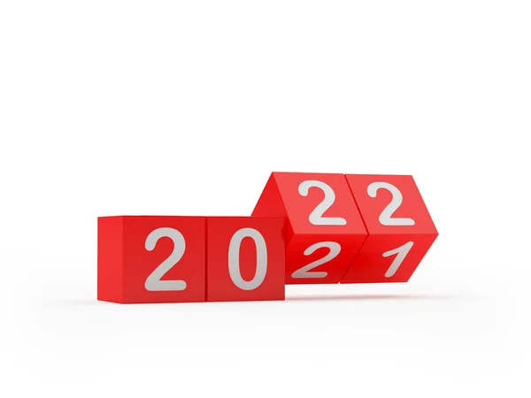 红色立方体 编号2021年至2022年 3D插图 — 图库照片