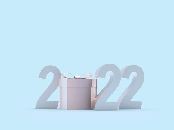Silberne Zahl 2022 Mit Geschenkbox Auf Pastellblauem Hintergrund Illustration Stockbild