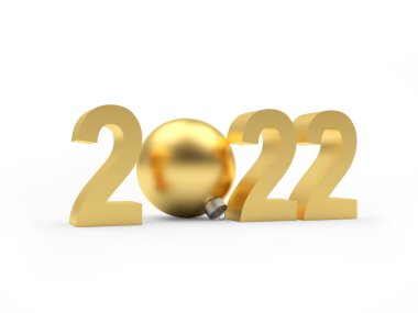 2022 noel balosuyla altın numaralar. 3B illüstrasyon