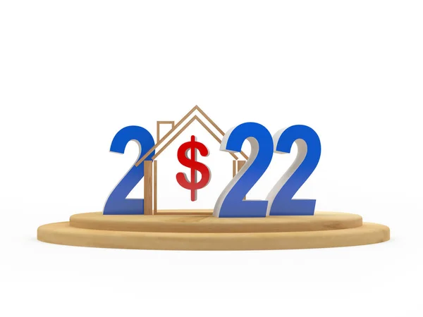 房子图标与美元标志和编号2022的立场 3D插图 — 图库照片