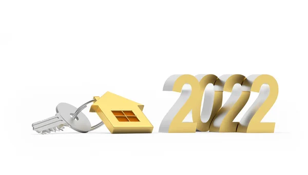 Goud Nummer 2022 Sleutel Met Sleutelhanger Illustratie — Stockfoto