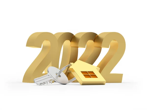 Sleutel Met Huispictogram Gouden Nummer 2022 Illustratie — Stockfoto