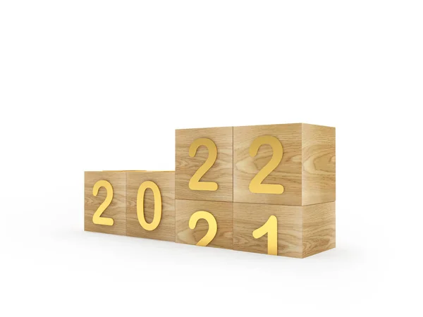 2021年的金牌数改为2022年的木制骰子 3D插图 — 图库照片