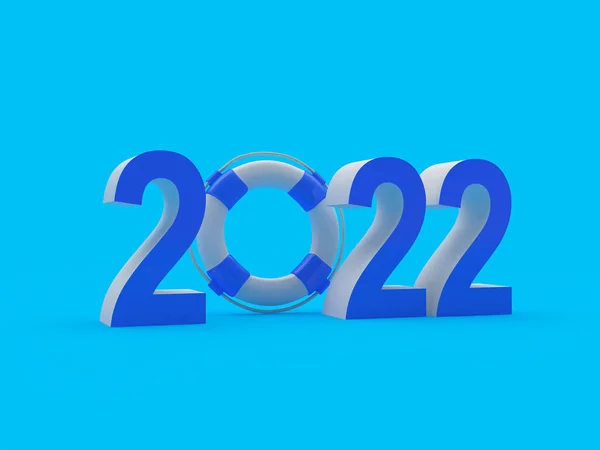 Nummer 2022 Mit Rettungsring Auf Blau Illustration Stockfoto