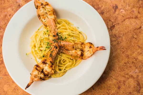 Spaghetti Frutti Mare Con Gamberetti Olio Oliva — Foto Stock