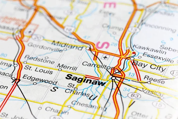 Saginaw City Road Map Area Macro Vista Vicino Foto Stock