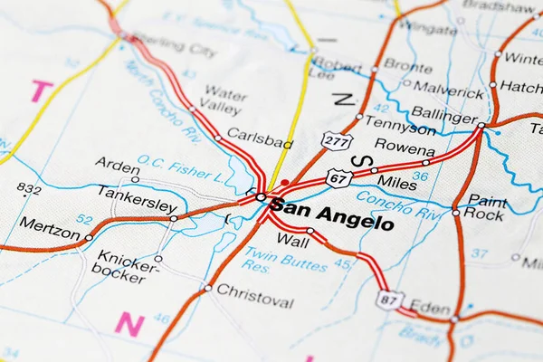 Mappa Stradale San Angelo Macro Vista Vicino Foto Stock Royalty Free