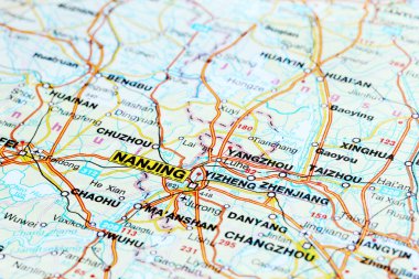 Nanjing şehir yol haritası bölgesi. Yakın makro görünüm 