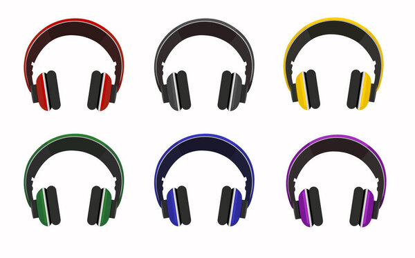 Беспроводные наушники устанавливают иконки для прослушивания музыки, наушников, разноцветных наушников. Стендап-концерт, студия, музыка, речь. Гаджет для мобильного приложения