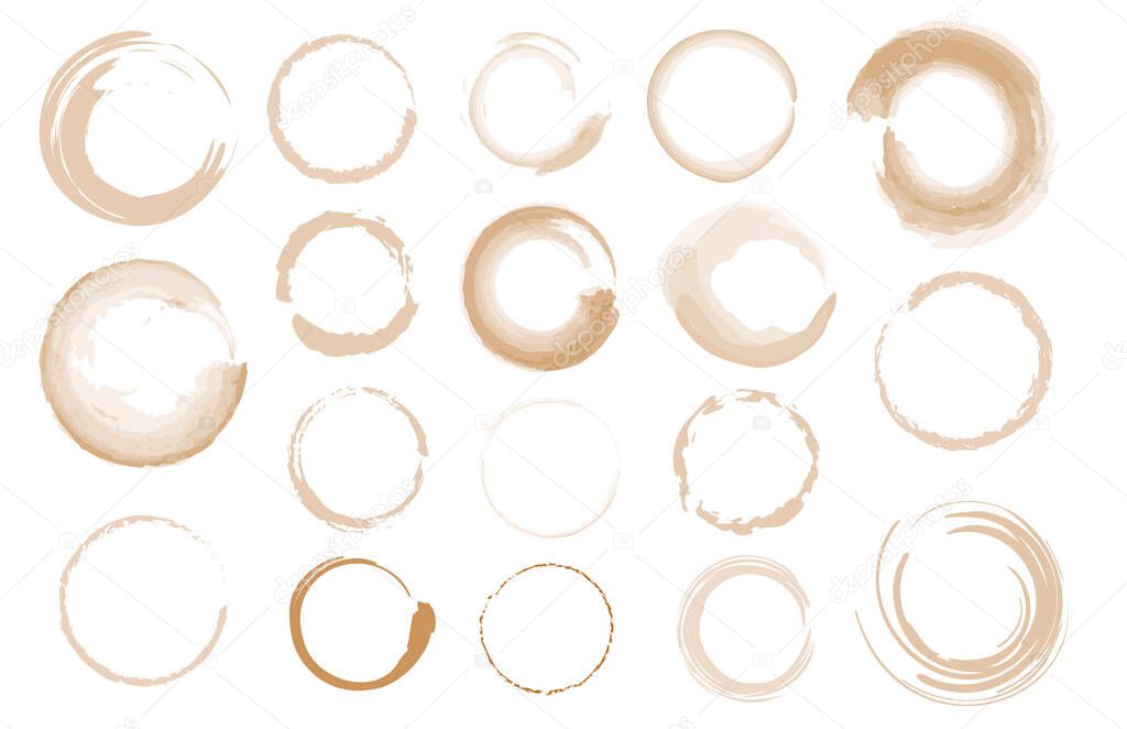 Coffee cup rings isolated on white watercolor paper background Watercolor Dots.Abstract Hand Paint Spots on Paper. 