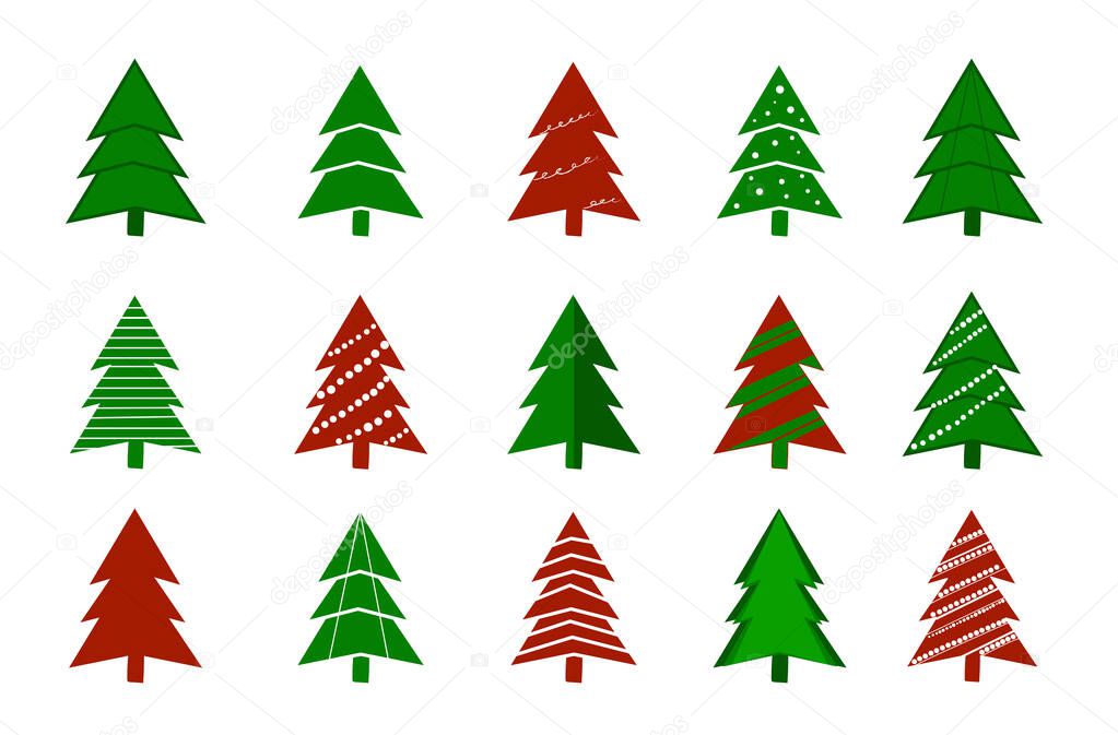 Hand drawn set of Christmas trees and Quote. Holidays background and Greetings. Abstract doodle drawing woods. Vector art illustration
