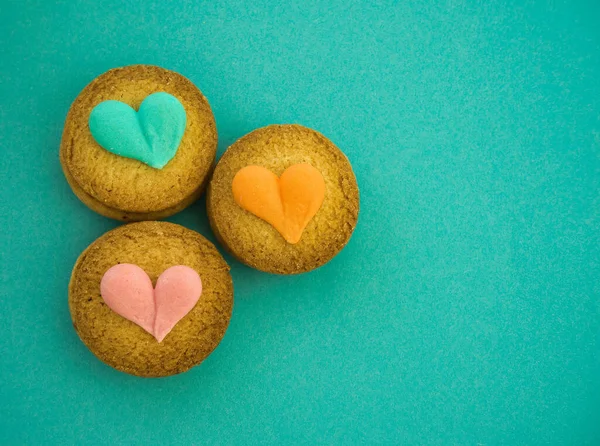 Cookies decorated with a heart for a thank you card, love, affection, valentine or heart day.