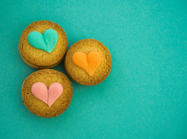 Ciasteczka Ozdobione Sercem Kartkę Podziękowaniami Miłość Uczucie Walentynki Lub Dzień Obraz Stockowy