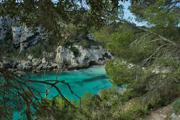 Vista Panorâmica Sobre Cala Macarelleta Uma Famosa Praia Que Altamente — Fotografia de Stock