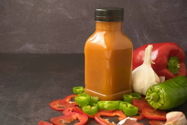 Vegetables Soup Served Plastic Bottle Ready Take Away Tomato Pepper — Stockfoto