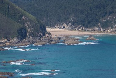 Aerial views of the Franca beach, in Cantabria, Spain