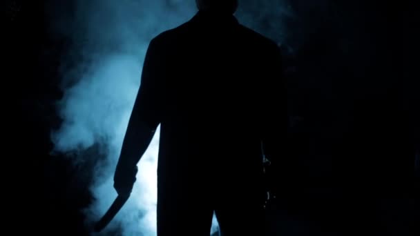 Κινηματογραφική Φωτογραφία Ενός Άντρα Κοστούμι Περπατάει Δραματικό Φωτισμό Και Ομίχλη — Αρχείο Βίντεο