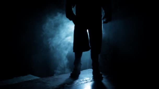 Professional Hitman Suit Gun His Hand Dramatic Lighting Smoke — Video