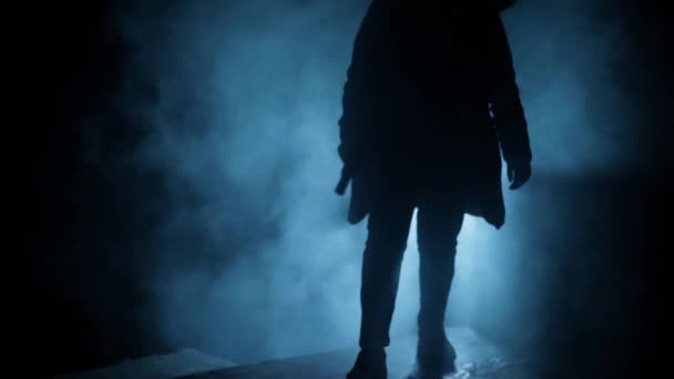 Female Hitman Gun Dramatic Light Smoke Cinematic Shot — Stok video