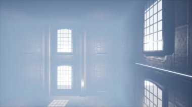 Cinematic dolly shot of a room with sunlight entering from widows, cinematic environment shot, fogey room shot in 4K 60FPS.